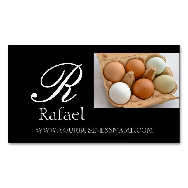 Farm Fresh Eggs Elegant Name Monogram Business Magnetic Business Card (Front)