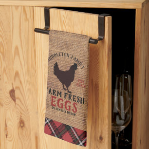 Farm Fresh 🐓🥚 Eggs in a Vintage and Plaid Tea Towel