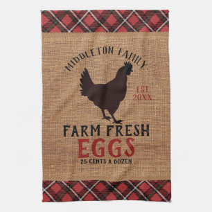Farm Fresh 🐓🥚 Eggs in a Vintage and Plaid Tea Towel