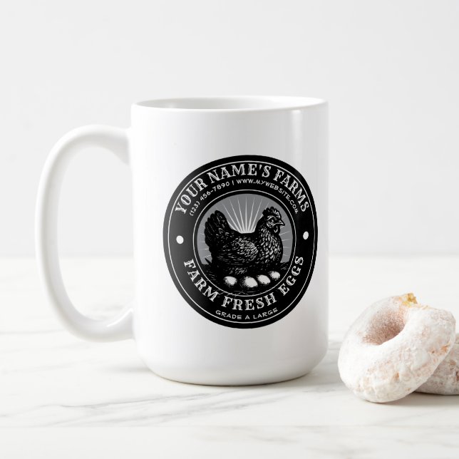Farm Fresh Eggs Label Template Coffee Mug (With Donut)