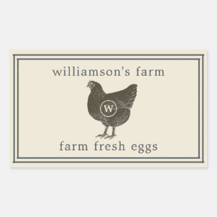 Farm Fresh Eggs Monogram Egg Carton Antique White Rectangular Sticker