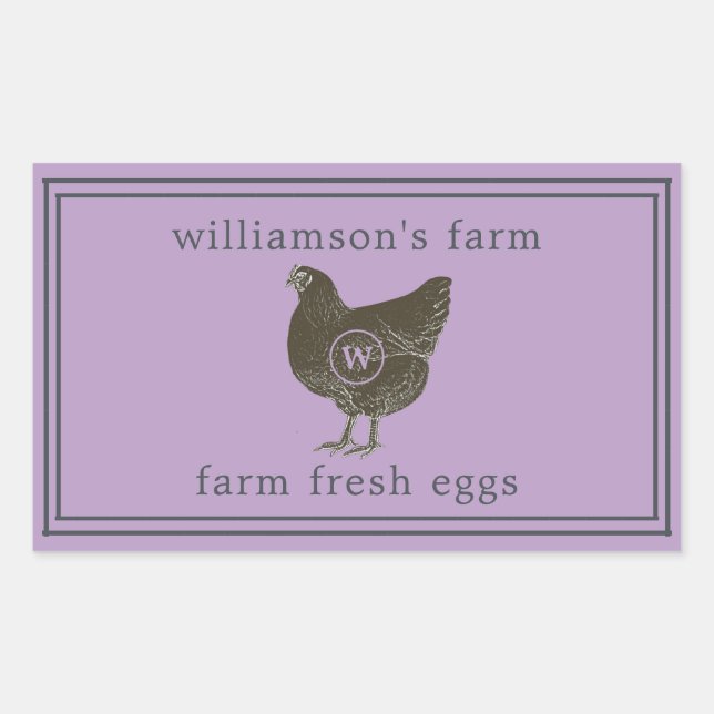 Farm Fresh Eggs Monogram Egg Carton Crocus Purple Rectangular Sticker (Front)