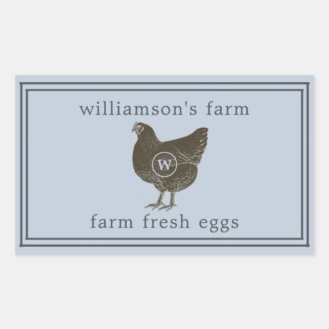 Farm Fresh Eggs Monogram Egg Carton Pastel Blue Rectangular Sticker (Front)