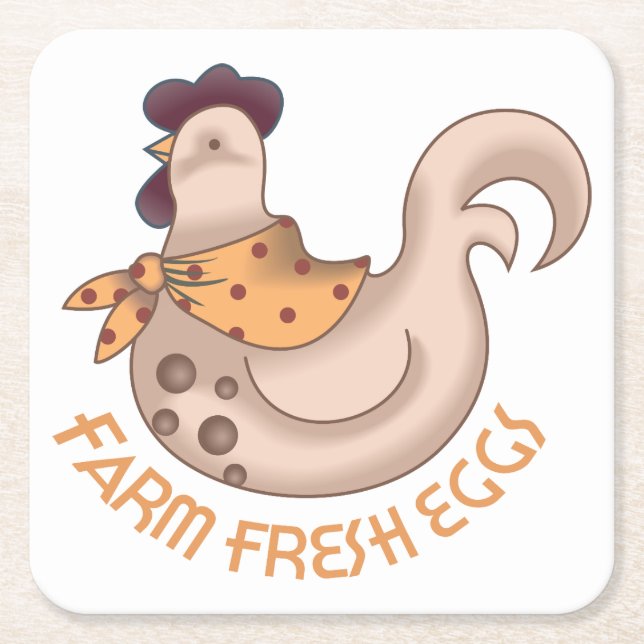 Farm Fresh Eggs Square Paper Coaster (Front)