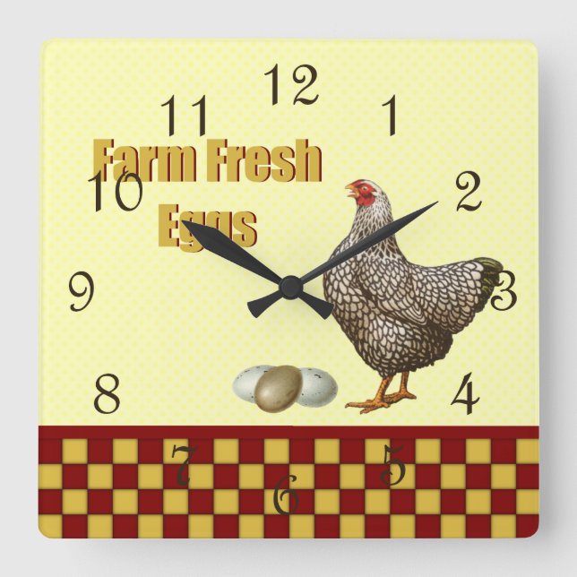 Farm Fresh Eggs Square Wall Clock (Front)