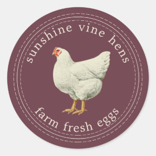 Farm Fresh Eggs Vintage Hen Egg Carton Burgundy Classic Round Sticker