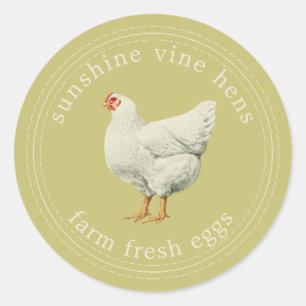 Farm Fresh Eggs Vintage Hen Egg Carton Green Classic Round Sticker