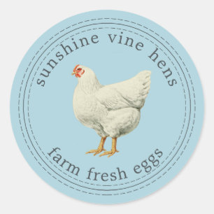 Farm Fresh Eggs Vintage Hen Modern Egg Carton Blue Classic Round Sticker