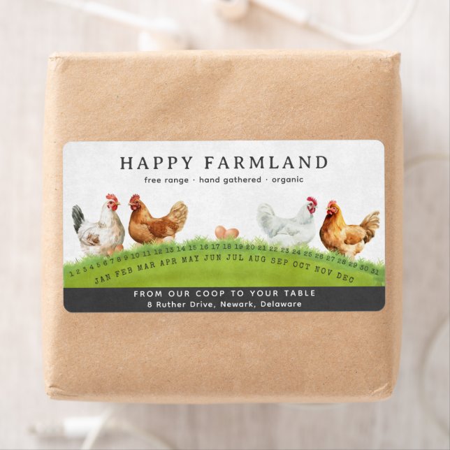 Farm Fresh Eggs | Watercolor Chickens Grass Field