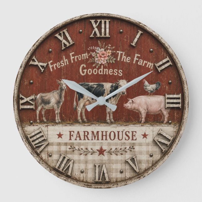 Farm Fresh Farmhouse Animal  Large Clock (Front)