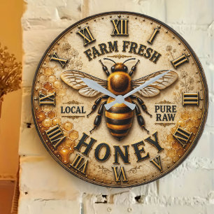 Farm Fresh Honey Bee Beekeeping Farmhouse Decor Large Clock
