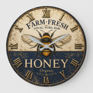 Farm Fresh Honey Bee Beekeeping Farmhouse Kitchen Large Clock