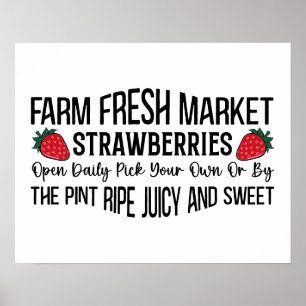 Farm fresh market strawberries vendors poster