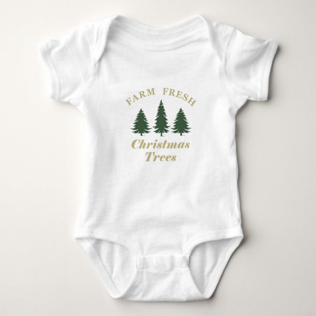 Farm fresh merry christmas pine trees baby bodysuit (Front)
