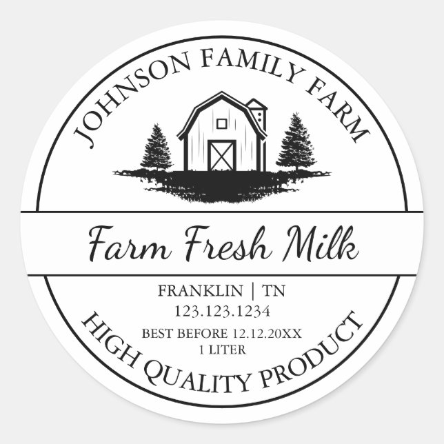 Farm Fresh Milk Barn Label (Front)
