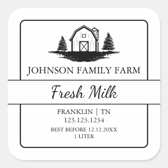 Farm Fresh Milk Barn Square Label (Front)