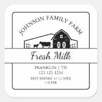 Farm Fresh Milk Barn Square Label
