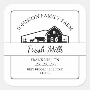 Farm Fresh Milk Barn Square Label