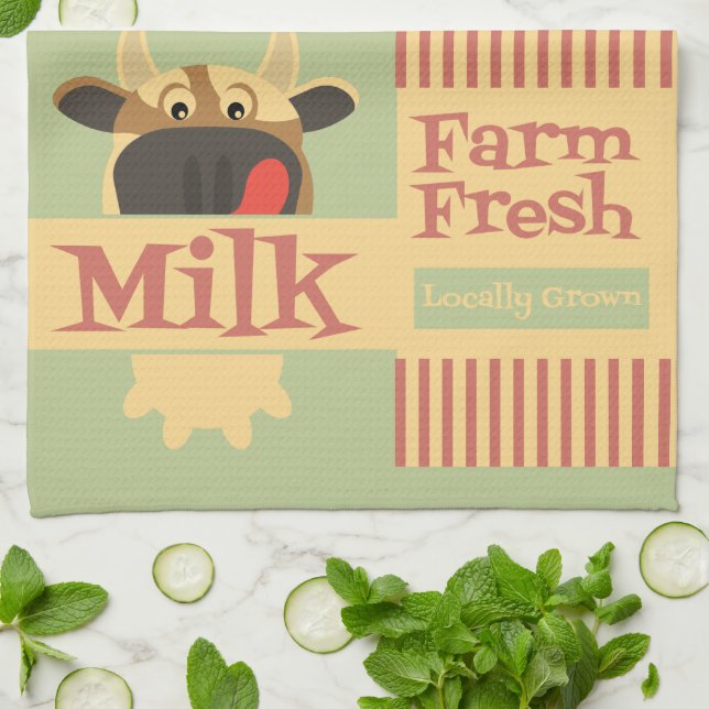 Farm Fresh Milk Cow Kitchen Towel (Folded)