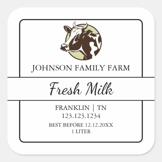 Farm Fresh Milk Square Label (Front)