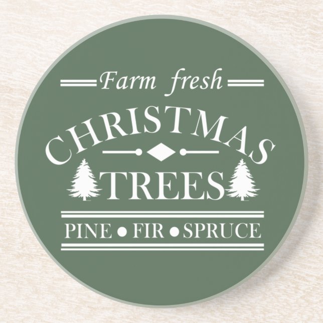 Farm Fresh Modern Christmas Pine Trees Coaster (Front)