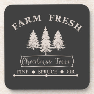 Farm Fresh Modern Christmas Pine trees Coaster