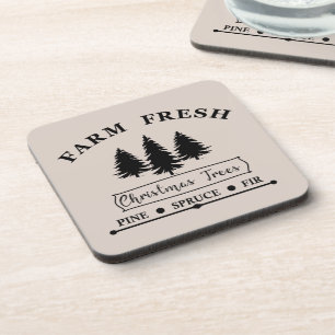 Farm Fresh Modern Christmas Pine trees Coaster