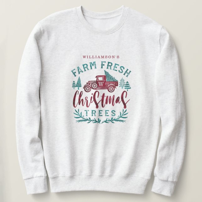Farm Fresh Old Red Truck Christmas Tree Delivery Sweatshirt (Design Front)