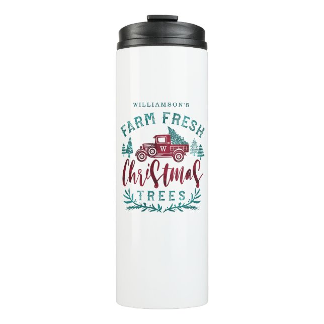 Farm Fresh Old Red Truck Christmas Tree Delivery Thermal Tumbler (Front)