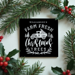 Farm Fresh Old Truck Christmas Tree Delivery Black Magnet