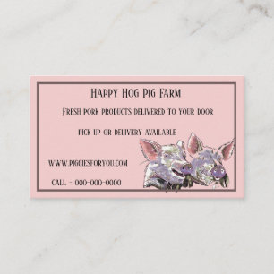 Farm Fresh Pork Two Happy Pigs Watercolor Pink Business Card