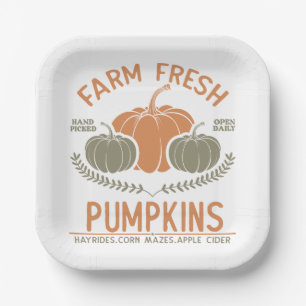 Farm Fresh Pumpkins Hand Picked Paper Plate