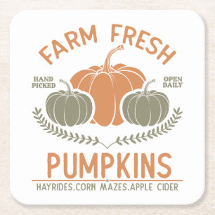 Farm Fresh Pumpkins   Hand Picked Square Paper Coaster
