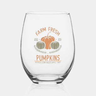 Farm Fresh Pumpkins Hand Picked Stemless Wine Glass
