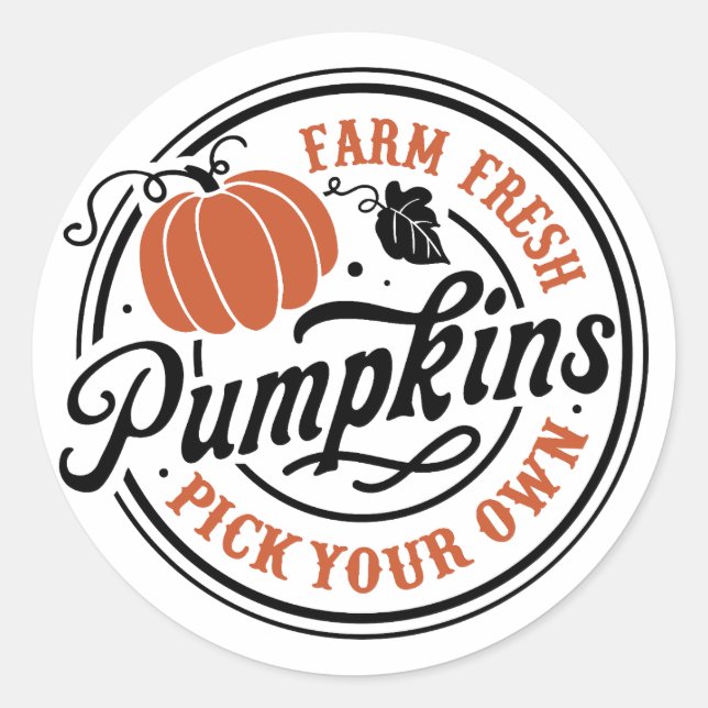 Farm Fresh Pumpkins, Pick Your Own Classic Round Sticker (Front)