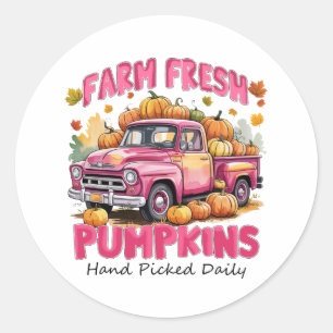 Farm Fresh Pumpkins – Pink Truck Autumn Harvest Classic Round Sticker