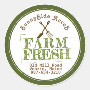 FARM FRESH 'STAMP' Faded Green on White Classic Round Sticker