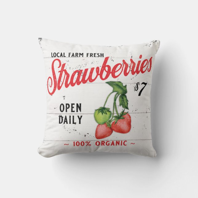FARM FRESH STRAWBERRIES FARMHOUSE DECOR STRAWBERRY CUSHION (Front)