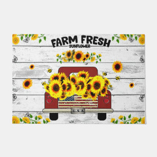 Farm Fresh Sunflower Doormat, Red Truck Doormat