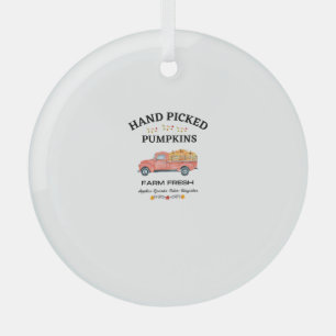 FARM FRESH, THANKSGIVING, OLD RED TRUCK PUMPKIN PA GLASS TREE DECORATION