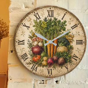 Farm Fresh Vegetables Rustic Farmhouse Kitchen Large Clock