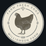 Farm Fresh Vintage Hen Eggs Carton Antique White Classic Round Sticker<br><div class="desc">Rustic and simple egg carton labels with the text fresh farm eggs and your business name in off-black modern typography on an antique white background, a stylish vintage hen print and pretty decorative elements. Simply add your homestead name to the label. Exclusively designed for you by Happy Dolphin Studio. If...</div>