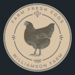Farm Fresh Vintage Hen Eggs Carton Beige Classic Round Sticker<br><div class="desc">Add a charming vintage touch to your farm-fresh products with this personalised “Farm Fresh Eggs” sticker featuring a hand-drawn hen illustration and rustic typography. Perfect for sealing egg cartons, market bags, and homemade food packaging, this design showcases a beige background and elegant farmhouse accents. Ideal for small farms, homesteaders, chicken...</div>