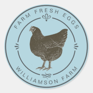 Farm Fresh Vintage Hen Eggs Carton Blue Glow Classic Round Sticker