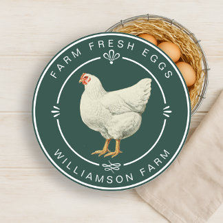 Farm Fresh Vintage Hen Eggs Carton Dark Green Classic Round Sticker