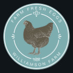 Farm Fresh Vintage Hen Eggs Carton Dusty Turquoise Classic Round Sticker<br><div class="desc">Rustic and simple egg carton labels with the text fresh farm eggs and your business name in white modern typography on a dusty turquoise background, a stylish vintage hen print and pretty decorative elements. Simply add your homestead name to the label. Exclusively designed for you by Happy Dolphin Studio. If...</div>