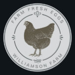 Farm Fresh Vintage Hen Eggs Carton Grey Classic Round Sticker<br><div class="desc">Add a charming vintage touch to your farm-fresh products with this personalised “Farm Fresh Eggs” sticker featuring a hand-drawn hen illustration and rustic typography. Perfect for sealing egg cartons, market bags, and homemade food packaging, this design showcases a soft grey background and elegant farmhouse accents. Ideal for small farms, homesteaders,...</div>