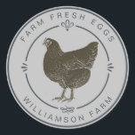 Farm Fresh Vintage Hen Eggs Carton Grey Classic Round Sticker<br><div class="desc">Add a charming vintage touch to your farm-fresh products with this personalised “Farm Fresh Eggs” sticker featuring a hand-drawn hen illustration and rustic typography. Perfect for sealing egg cartons, market bags, and homemade food packaging, this design showcases a soft grey background and elegant farmhouse accents. Ideal for small farms, homesteaders,...</div>