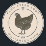 Farm Fresh Vintage Hen Eggs Carton Offwhite Classic Round Sticker<br><div class="desc">Add a charming vintage touch to your farm-fresh products with this personalised “Farm Fresh Eggs” sticker featuring a hand-drawn hen illustration and rustic typography. Perfect for sealing egg cartons, market bags, and homemade food packaging, this design showcases a soft offwhite (white smoke) background and elegant farmhouse accents. Ideal for small...</div>
