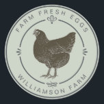 Farm Fresh Vintage Hen Eggs Carton Pastel Green Classic Round Sticker<br><div class="desc">Rustic and simple egg carton labels with the text fresh farm eggs and your business name in off-black modern typography on a pastel green background, a stylish vintage hen print and pretty decorative elements. Simply add your homestead name to the label. Exclusively designed for you by Happy Dolphin Studio. If...</div>